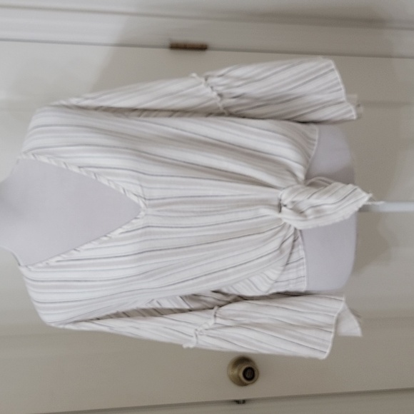 Anthropologie Lavender Field Size L Linen Blend Striped Bell Sleeve Tie Front - Picture 1 of 13